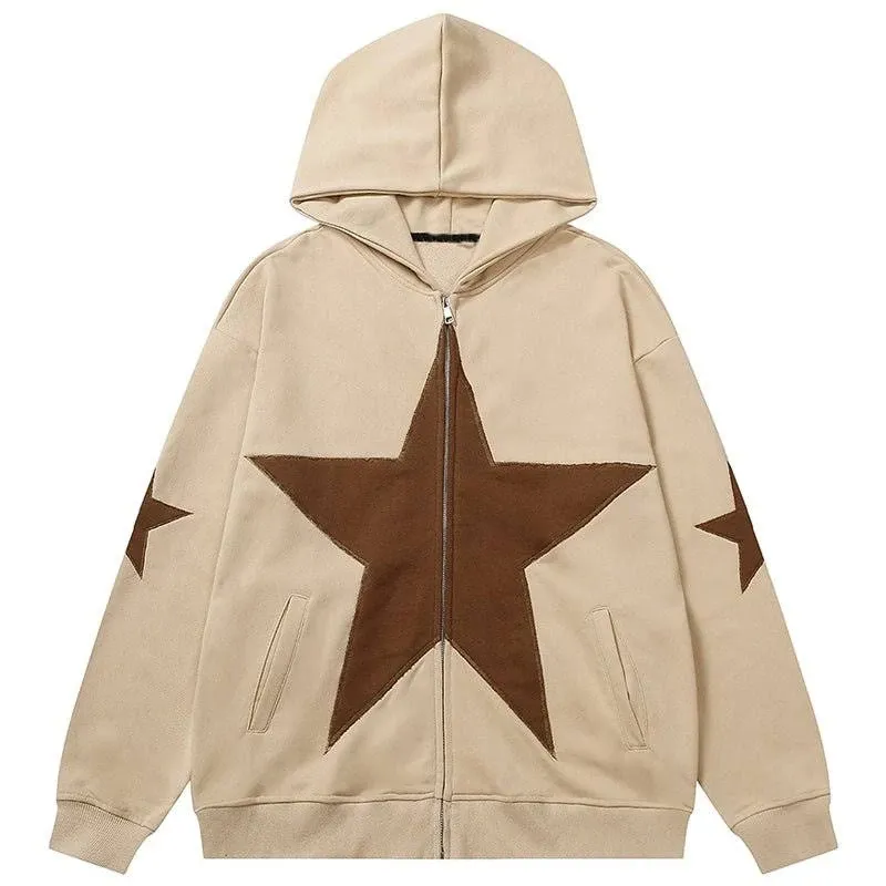 Lemandik Athletic Hoodie Embroideried Star Apricot / XL