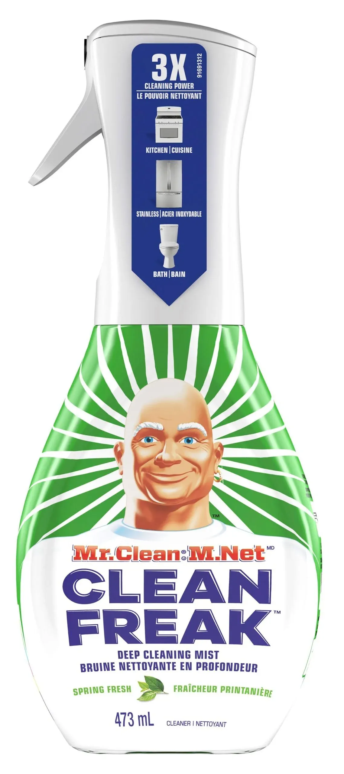 Mr. Clean All Purpose Cleaner, Clean Freak Mist Cleaning Kit for Bathroom & Kitchen Cleaner, Lemon Scent, Includes 1 Spray Bottle (16 oz) and 1 Large Refill (30.9 oz)