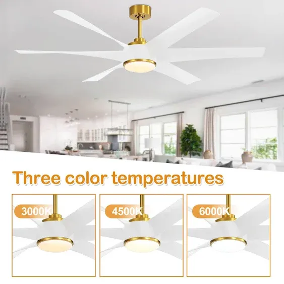 Breezary 65-in Gold with Abs Blades Indoor/Outdoor Ceiling Fan with Light and Remote (6-Blade)