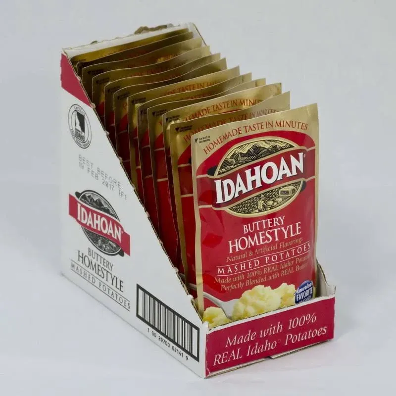 Idahoan Mashed Potatoes, Butter Homestyle - 12 pack, 4 oz pouches