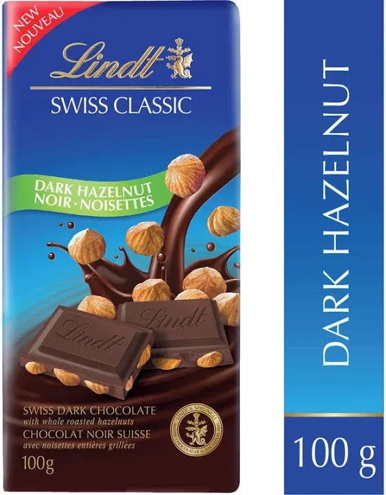 Lindt Swiss Classic Dark Hazelnut Chocolate with Noisettes, 100 g