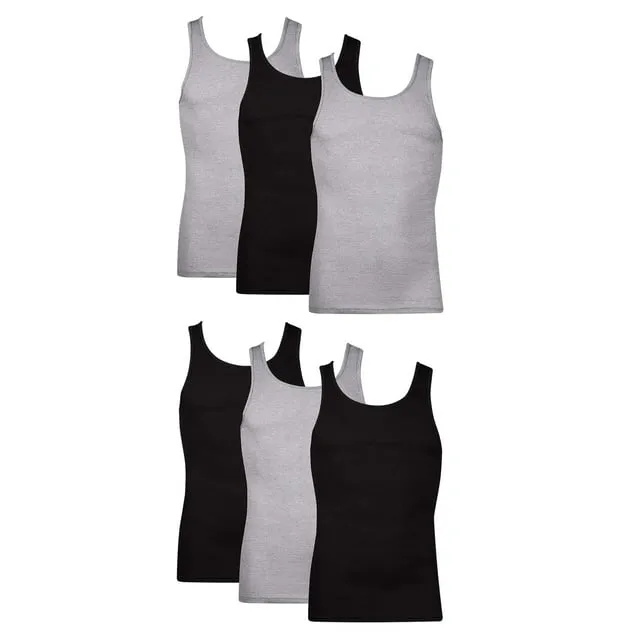 Hanes Men's Cotton Tank Top Undershirt, Black/Grey, 6-Pack Assorted M