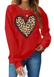 LHBNK Valentine&#039;s Day Sweatshirt Women Funny Leopard Love Heart Graphic Pullover