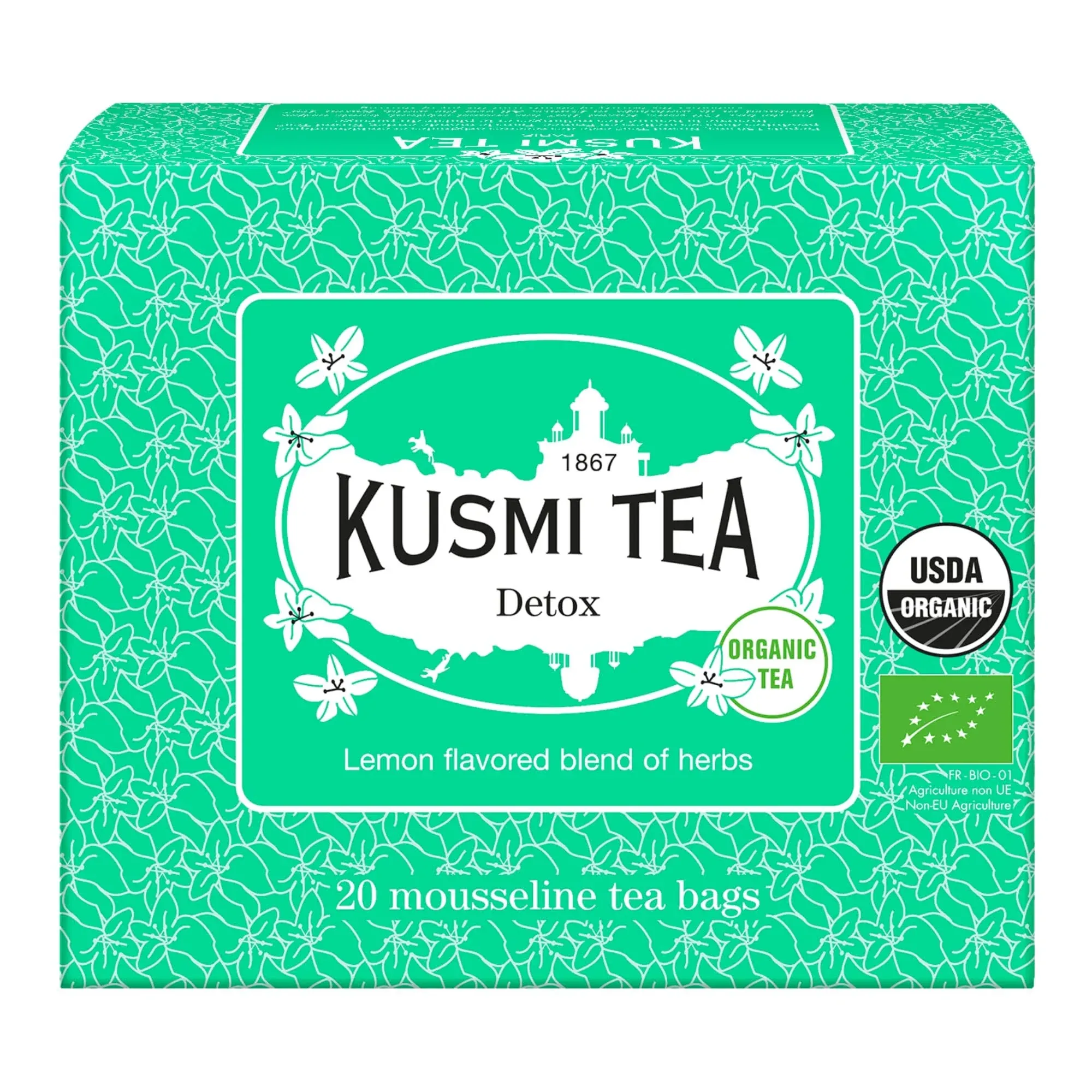 Kusmi Tea - Detox - Organic Blend of Green Tea, Mate & Lemon - Lemongrass, Rose Hip and Lemon Flavours - Enjoy Hot or Iced - Exotic Infusion Perfect for Tea Lovers - 20 Tea Bags