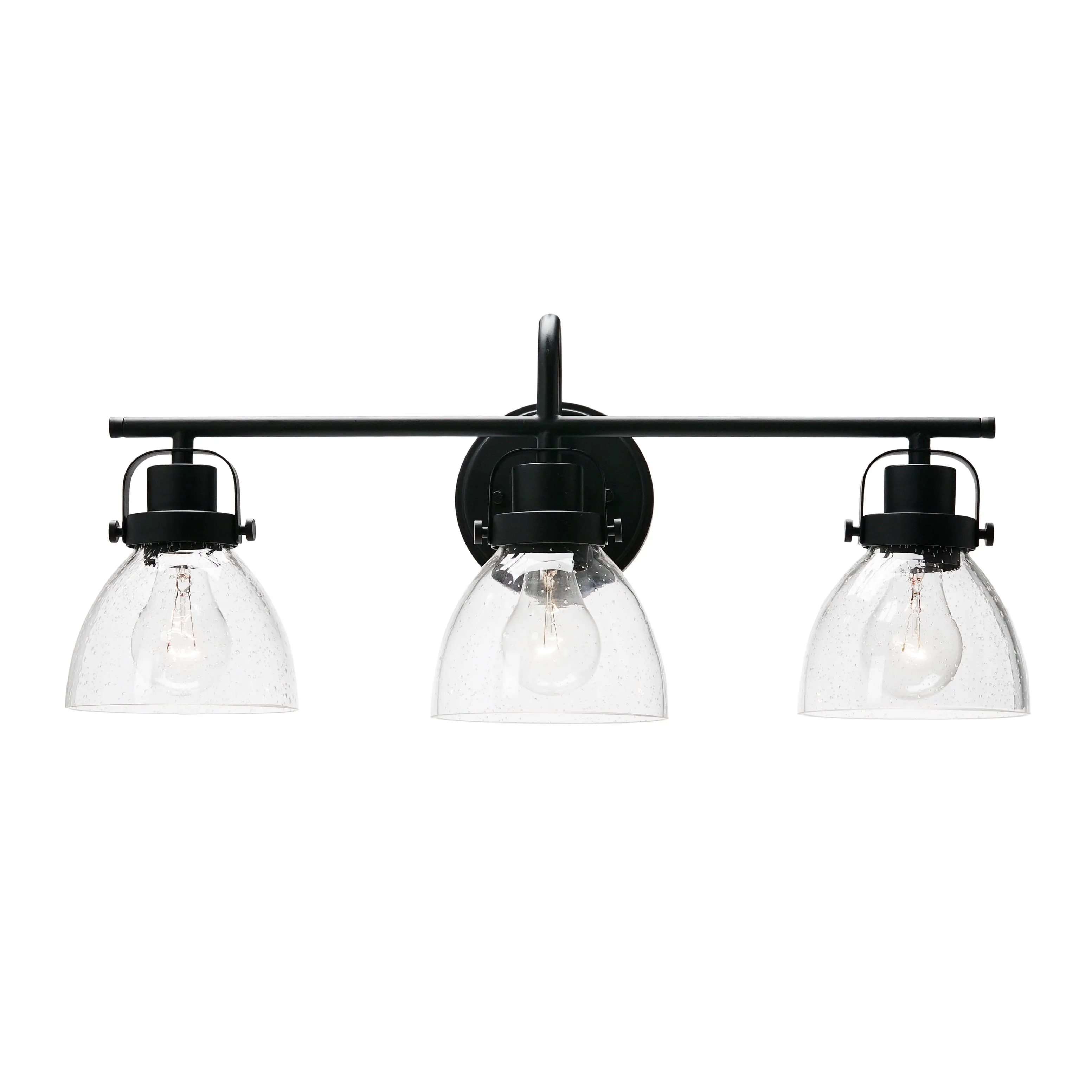 Robert Stevenson Lighting Avalon Matte Black Metal & Glass 3-Light Vanity Light