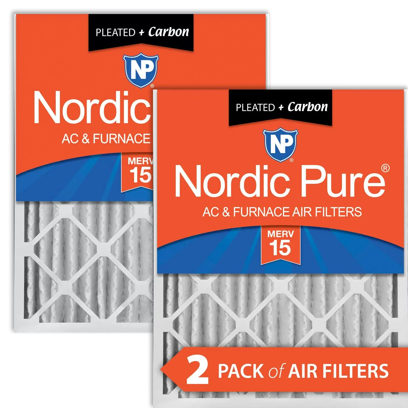 Nordic Pure 20x25x4 MERV 15 Pleated Plus Carbon AC Furnace Air Filters 2 Pack