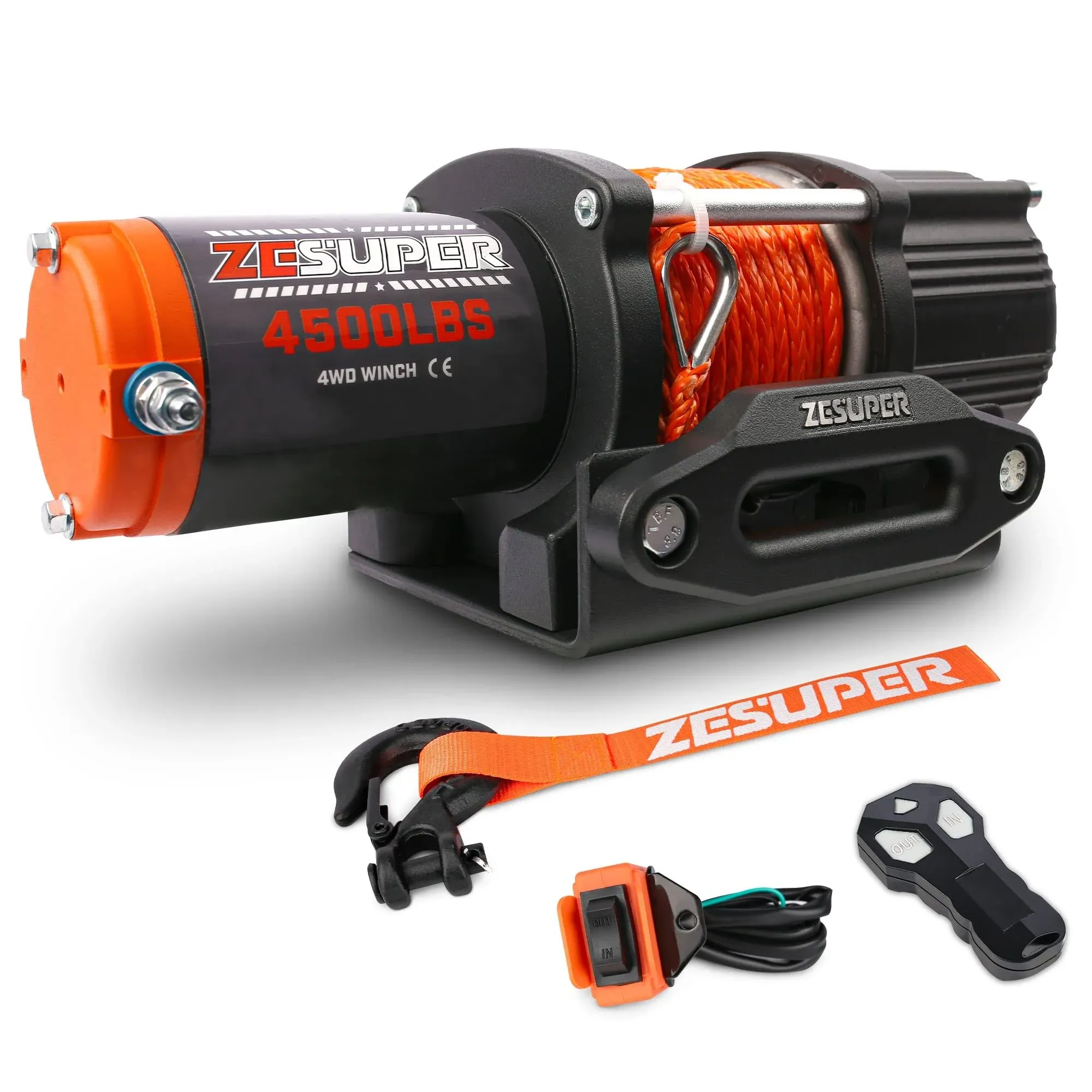 ZESUPER 4500 lb Winch Waterproof IP67 Electric Winch with Wireless Remote Synth