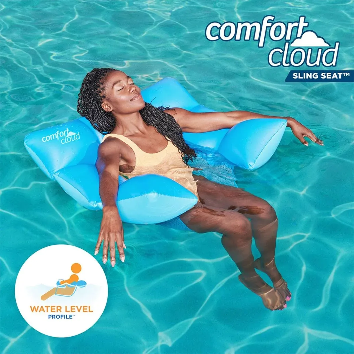 Swimways Comfort Cloud Sling Seat Pool Chair with Fast Inflation &amp; Arm Support,