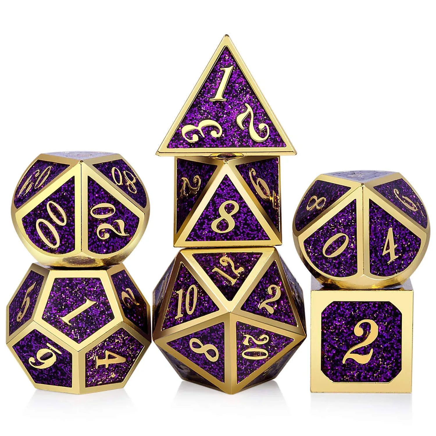 DNDND Metal Dice Set D&D, 7 Die Metal Polyhedral Dice Set with Gift Metal Box and Gold Number for DND Dungeons and Dragons Role Playing Games (Black