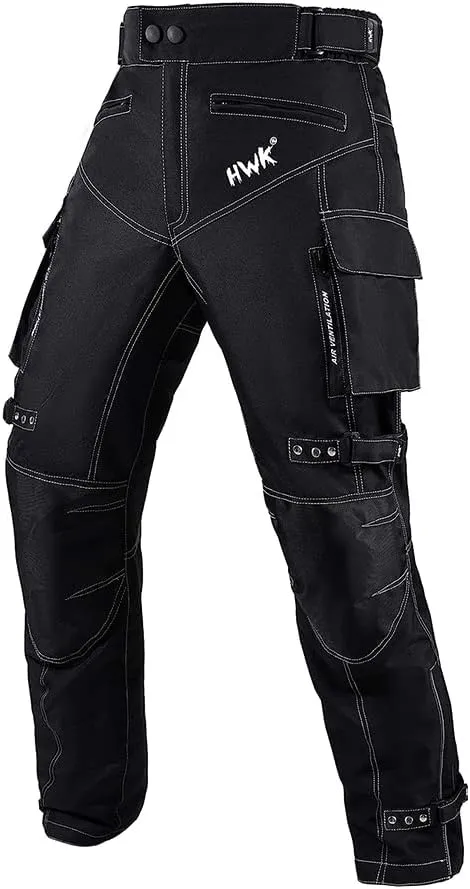 HWK Pantalones deportivos de motocicleta para hombre con tela Cordura resistente al agua y armadura de protección contra impactos