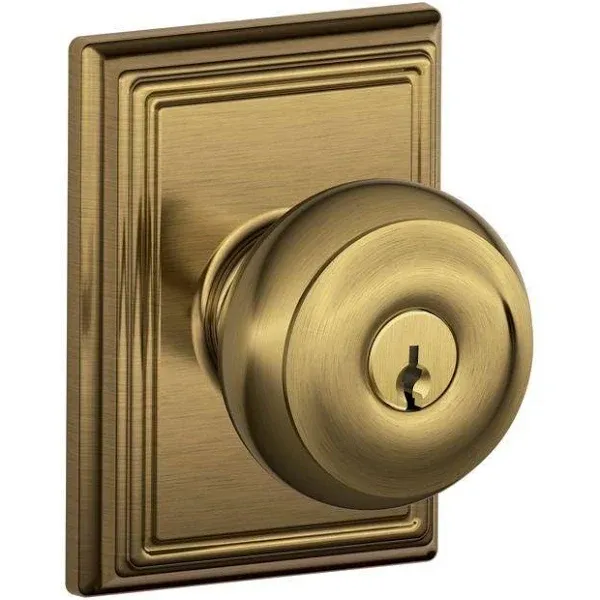 SCHLAGE F51A GEO 609 ADD Georgian Knob with Addison Trim Keyed Entry Lock, Antique Brass