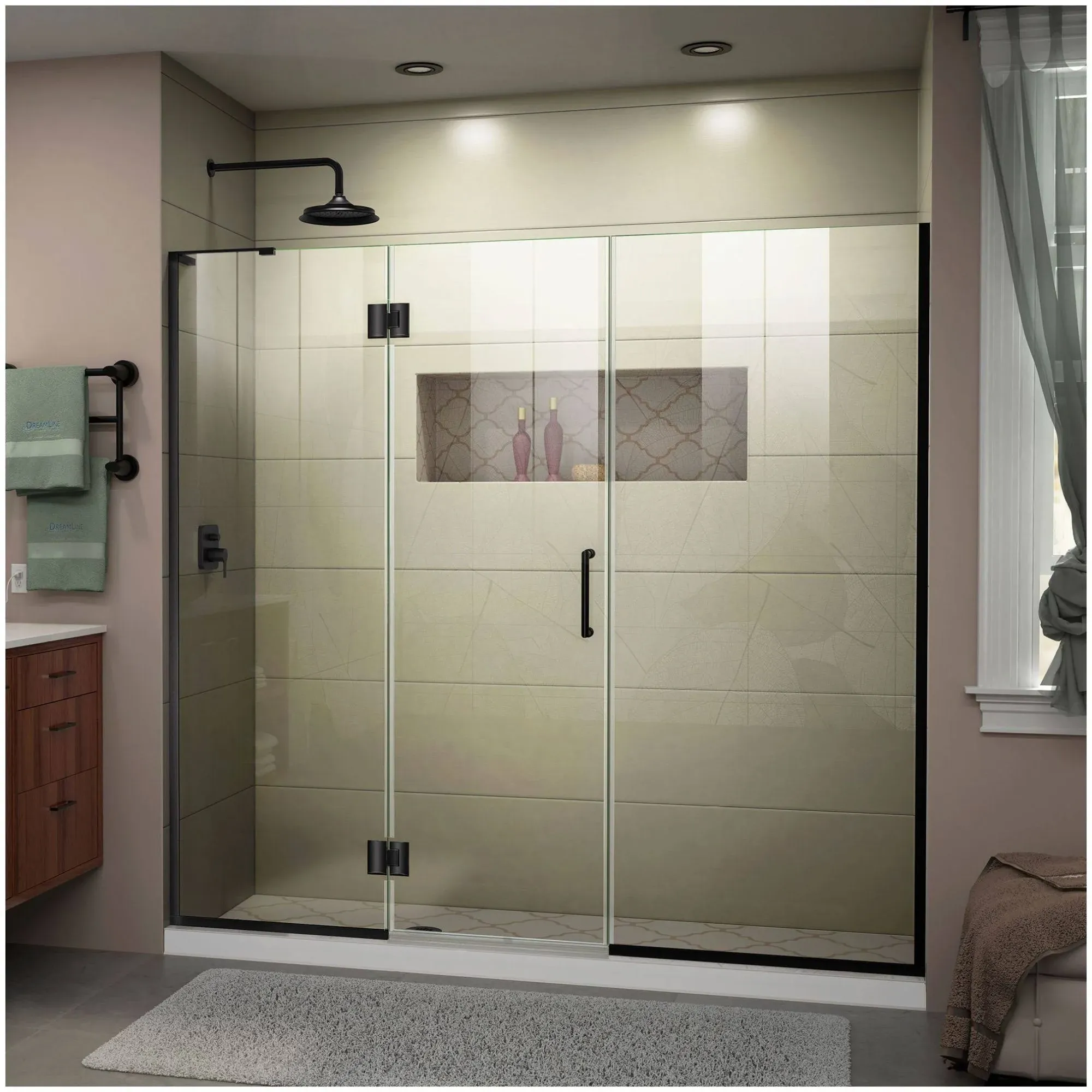 DreamLine D32614572L-04 Unidoor-X 64 1/2-65 in. W x 72 in. H Frameless Hinged Shower Door in Brushed Nickel