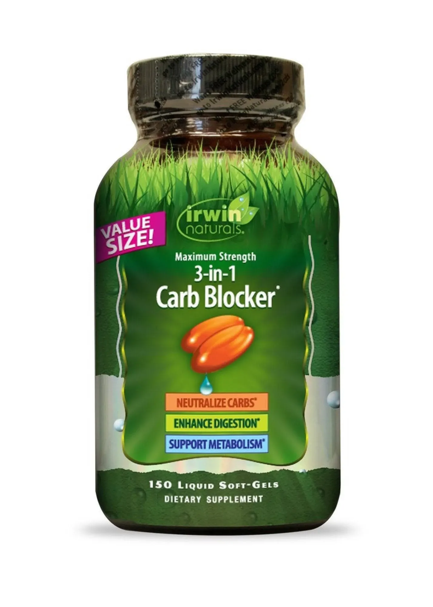 Irwin Naturals, 3-in-1 Carb Blocker, Maximum Strength, 150 Liquid Soft-Gels