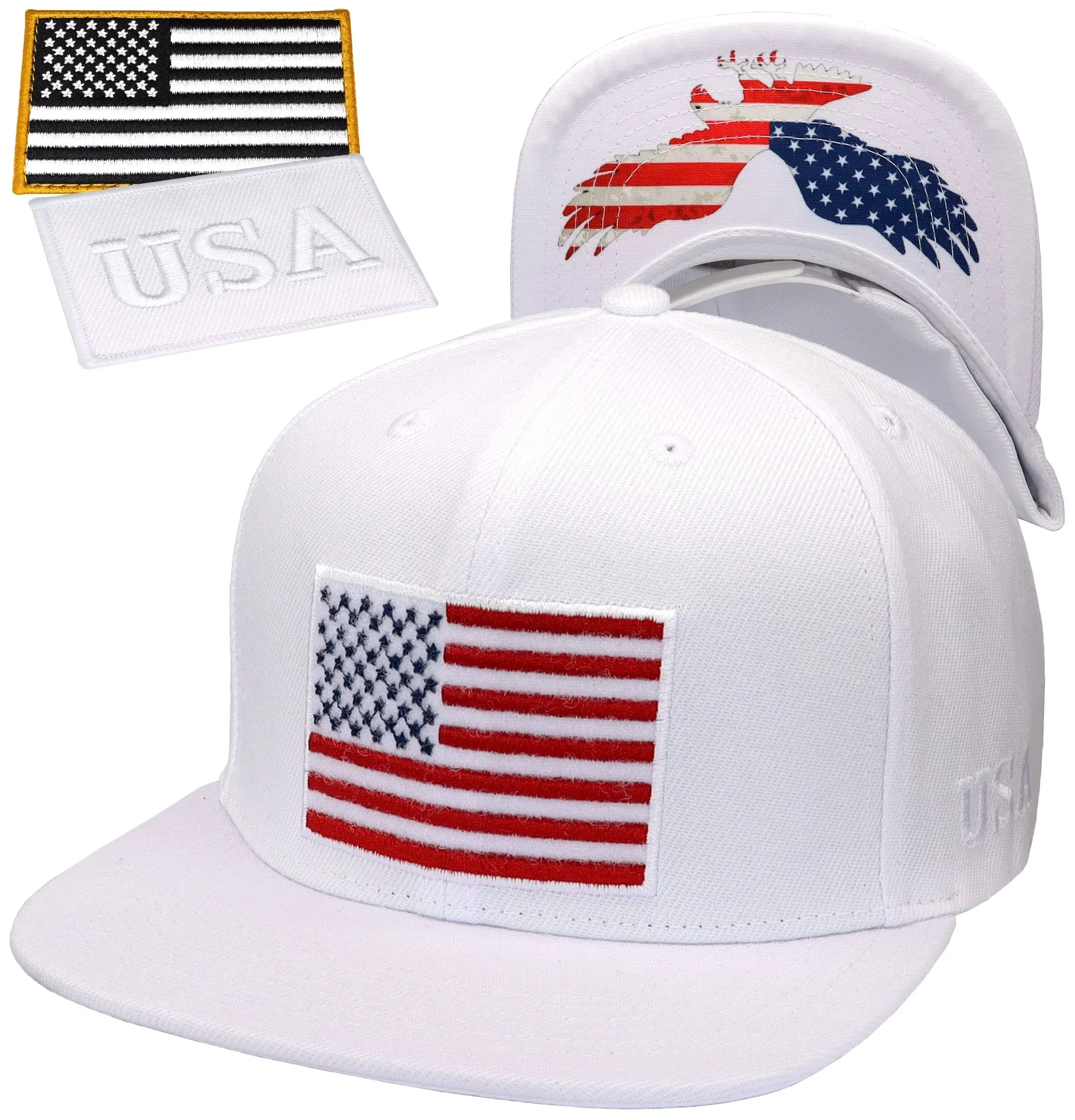 Antourage American Flag Flat Visor Constructed Snapback Hat +2 Patriotic Patches