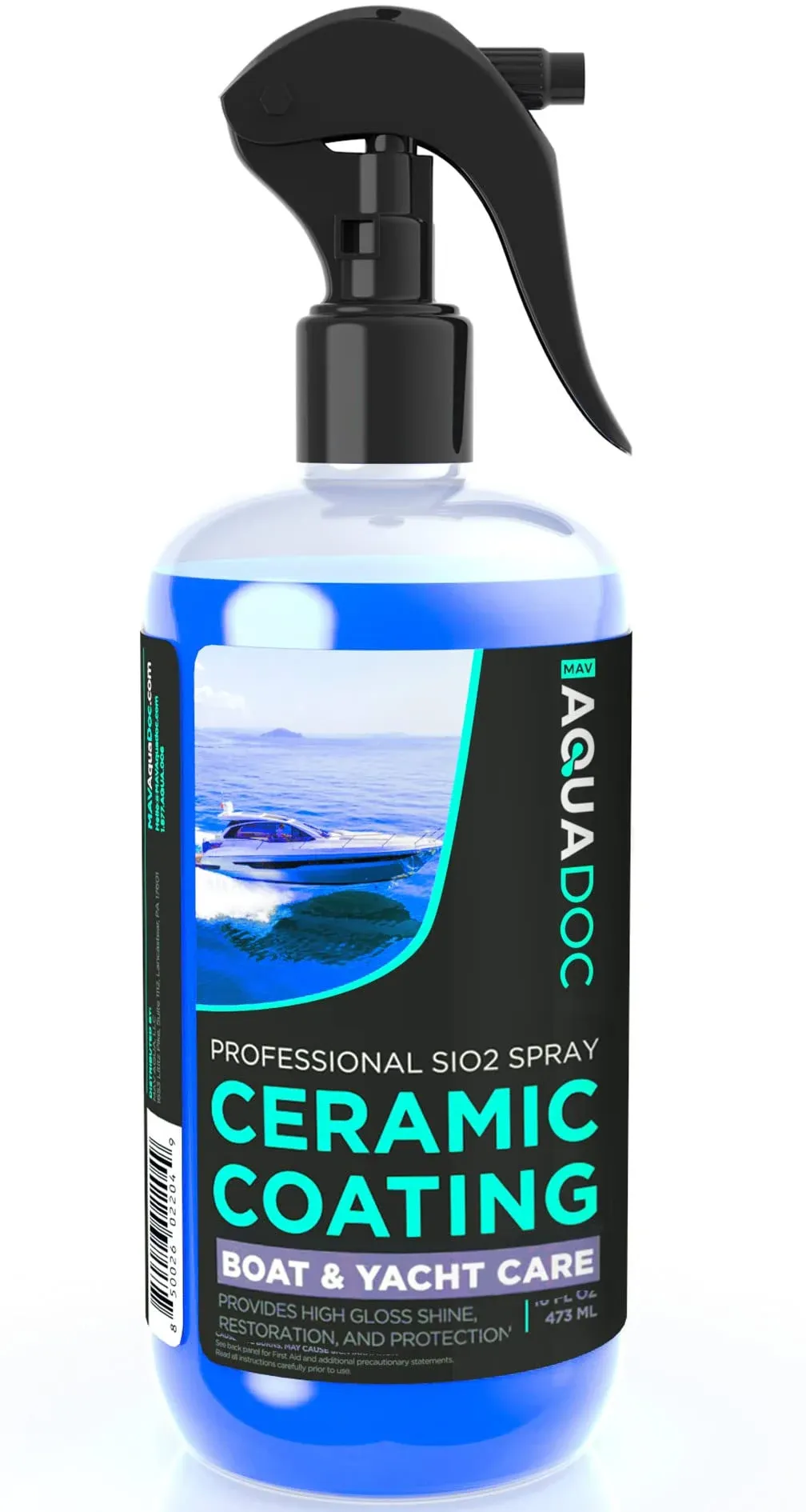 Boat Cleaner Wax - Ceramic Sio2 Sealant & Boat Ceramic Coating Spray, Exterior Boat Cleaner - Water Spot Remover, Boat UV Protectant Spray & Marine Wax for Boats to get a Glossy Shine - AquaDoc 16oz