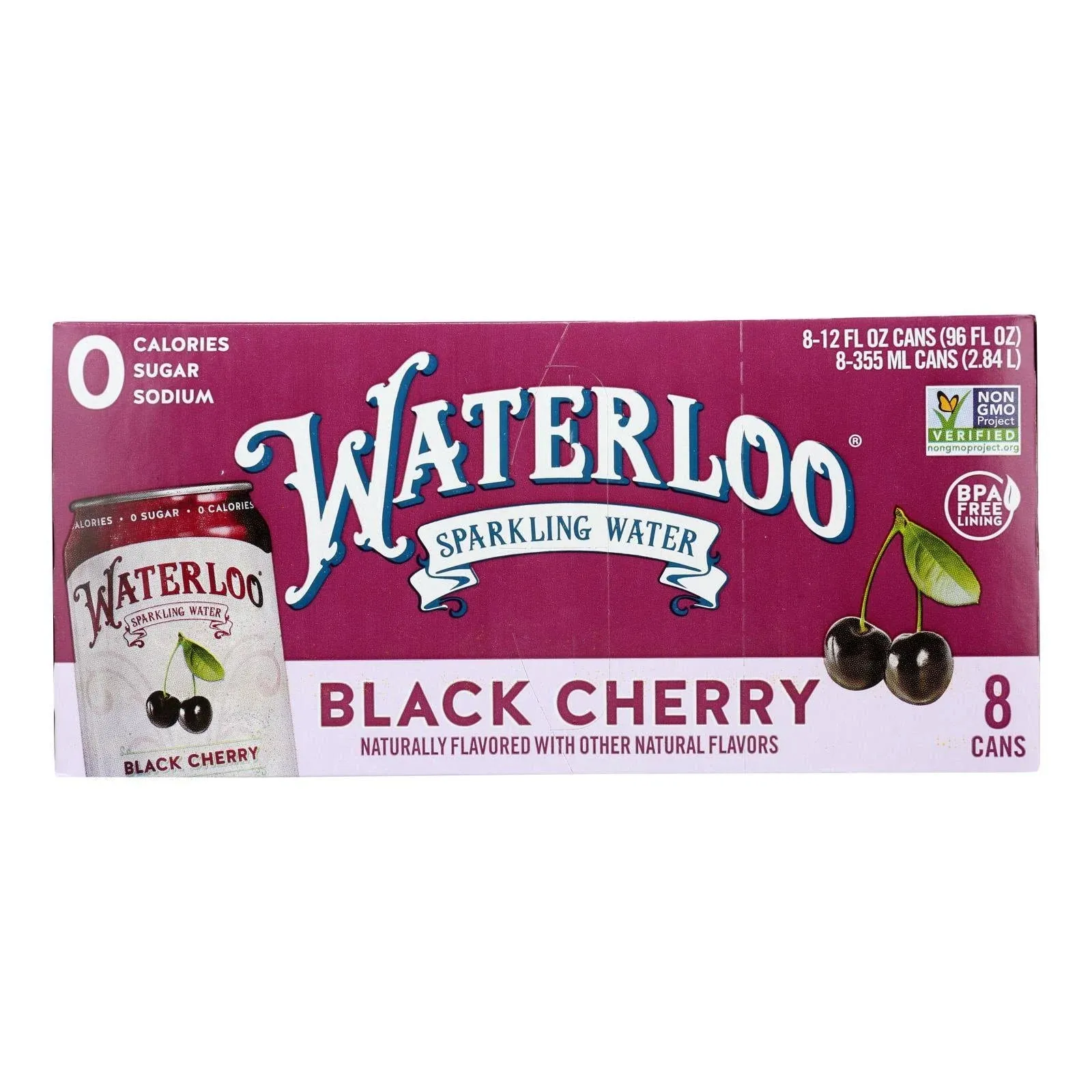 Waterloo Sparkling Water, Black Cherry, 12 fl oz, 24 Pack Cans