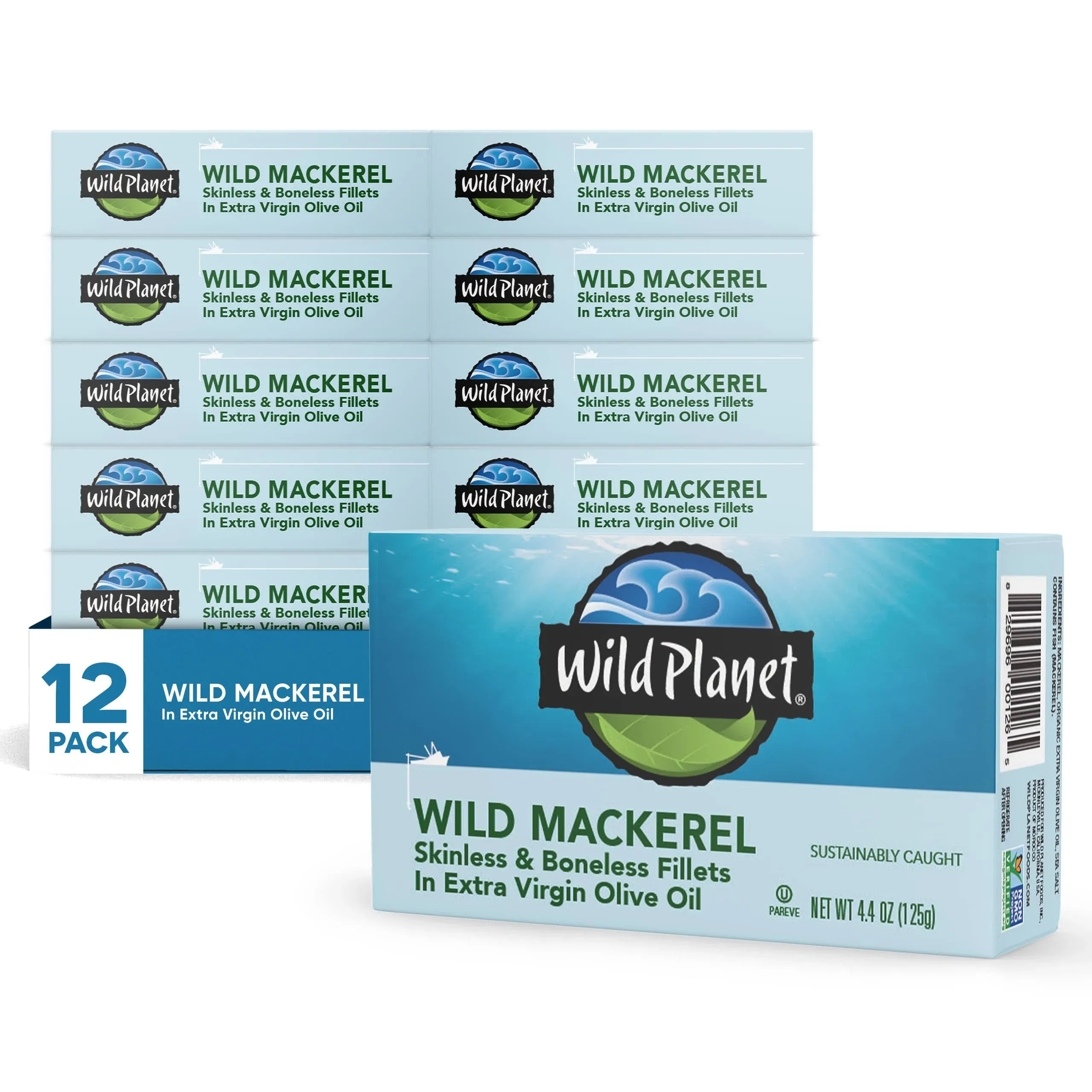 Wild Planet Wild Mackerel Fillets in Extra Virgin Olive Oil - Case of 12 - 4.375 ...