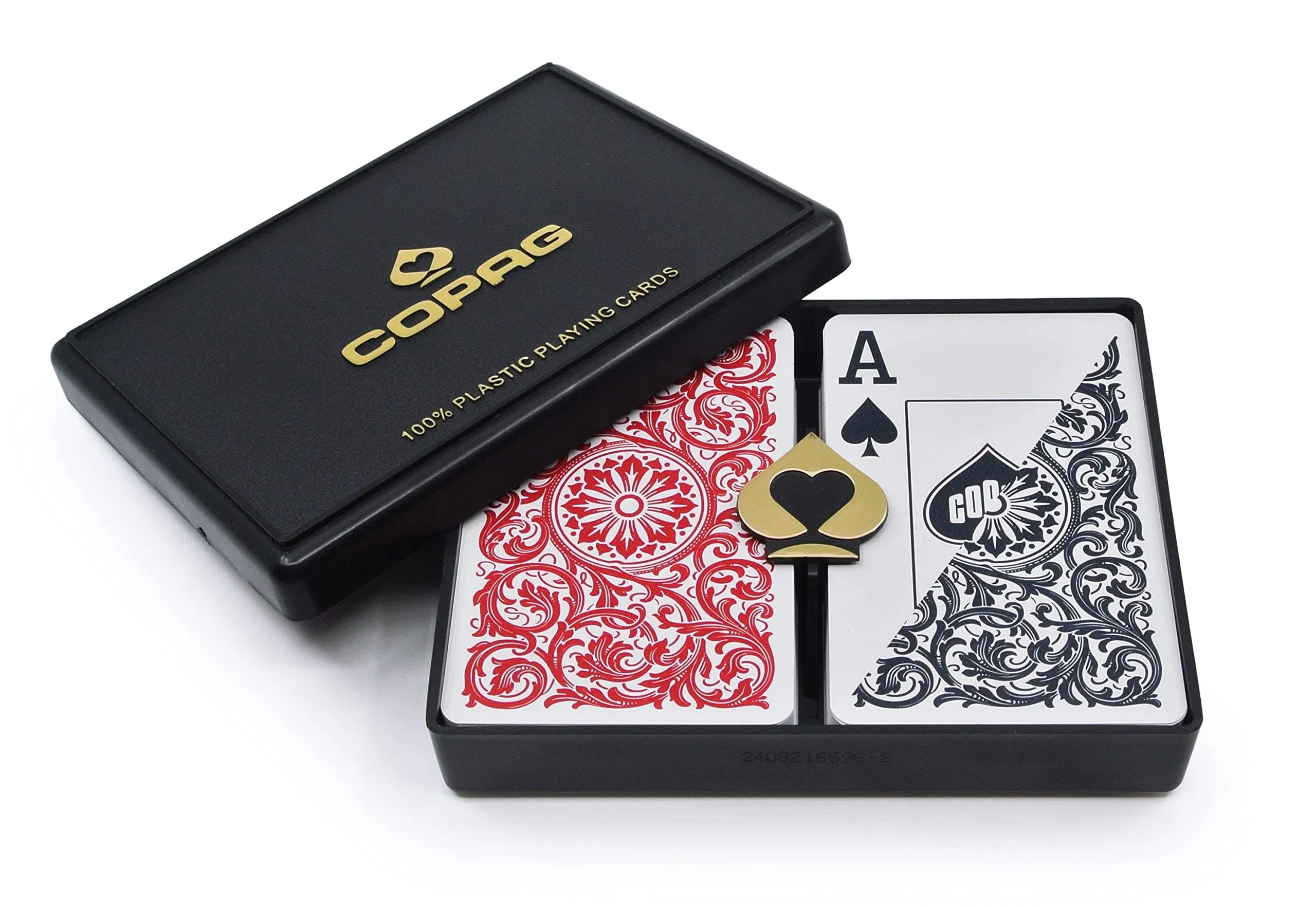 Copag 1546 Design 100% Plastic Playing Cards, Bridge Size (Narrow) Red/Black Double Deck Set (Jumbo Index)