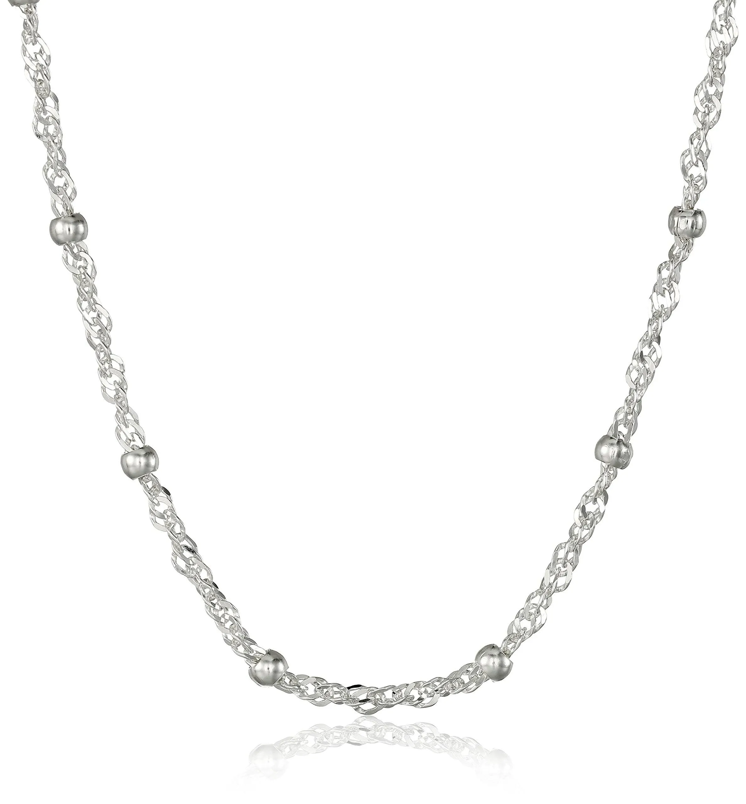 Amazon Essentials Sterling Silver Singapore Bead Chain Station Necklace (previously Amazon Collection)