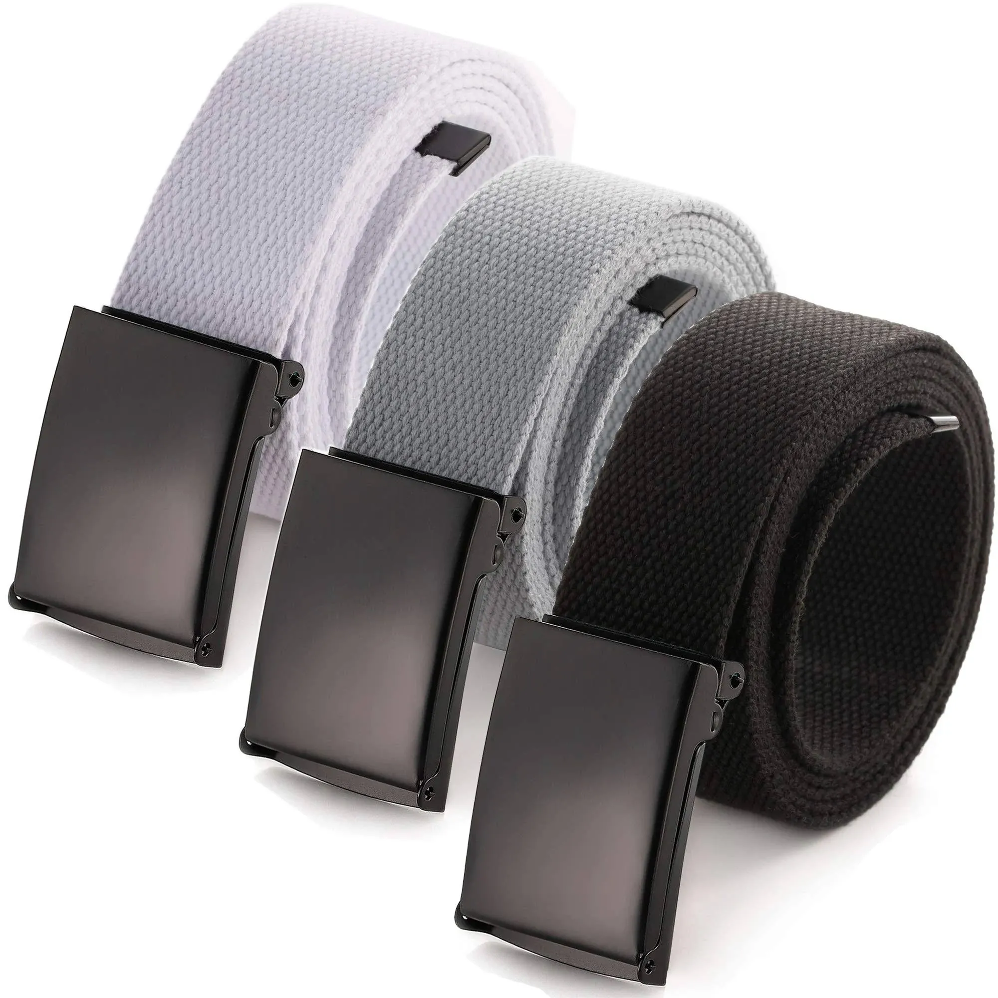 Mile High Life Cut To Fit Canvas Web Belt Size Up to 52" with Flip-Top Solid Black Military Buckle