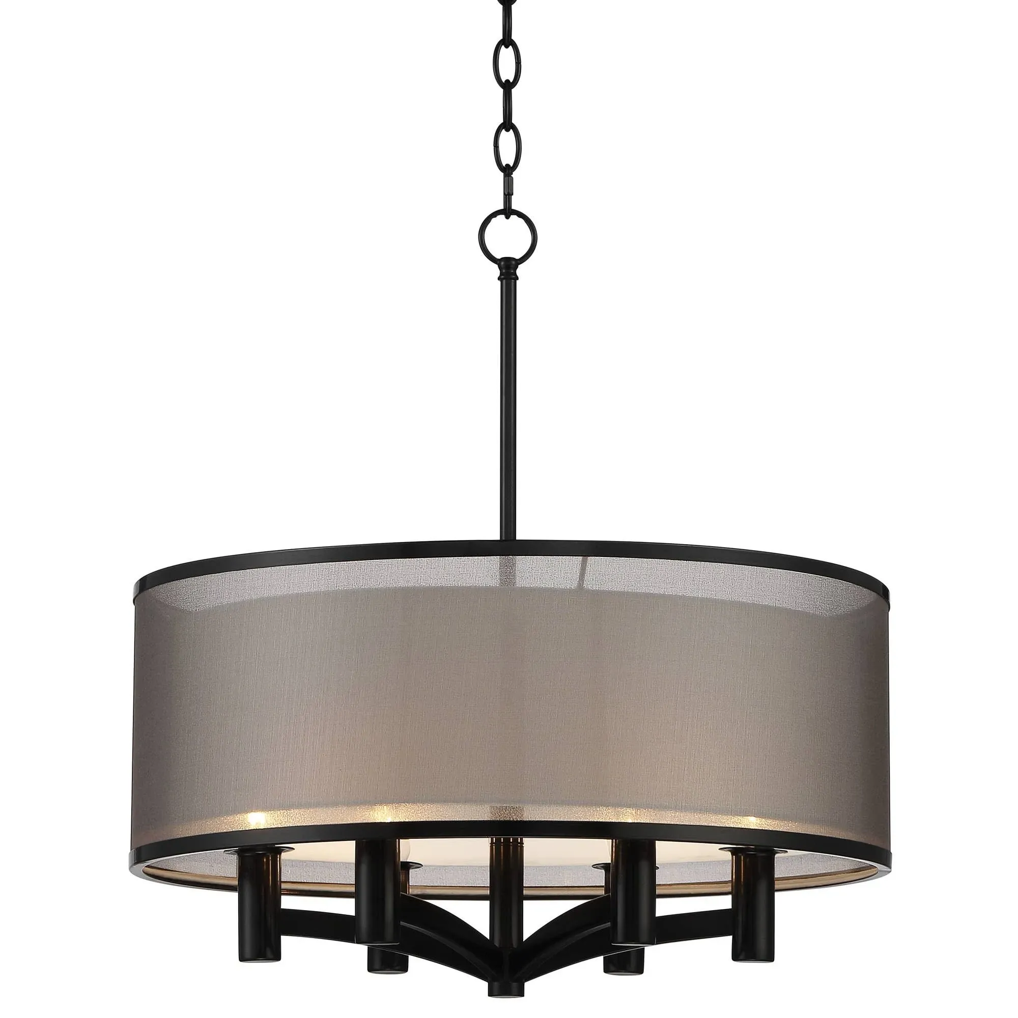 Black Drum Pendant Chandelier 22&#034; Modern Double Shade 6-Light for Dining Room