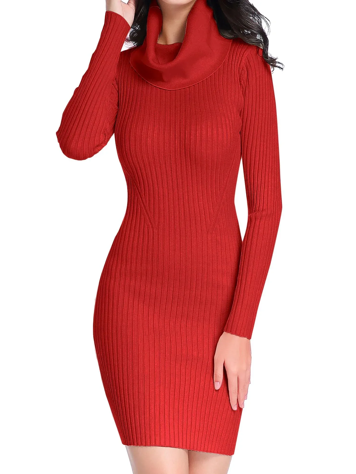 V28 Sweater Dress for Women Ribbed Knit Fitted Midi Sexy Fall Winter Bodycon Cowl ...