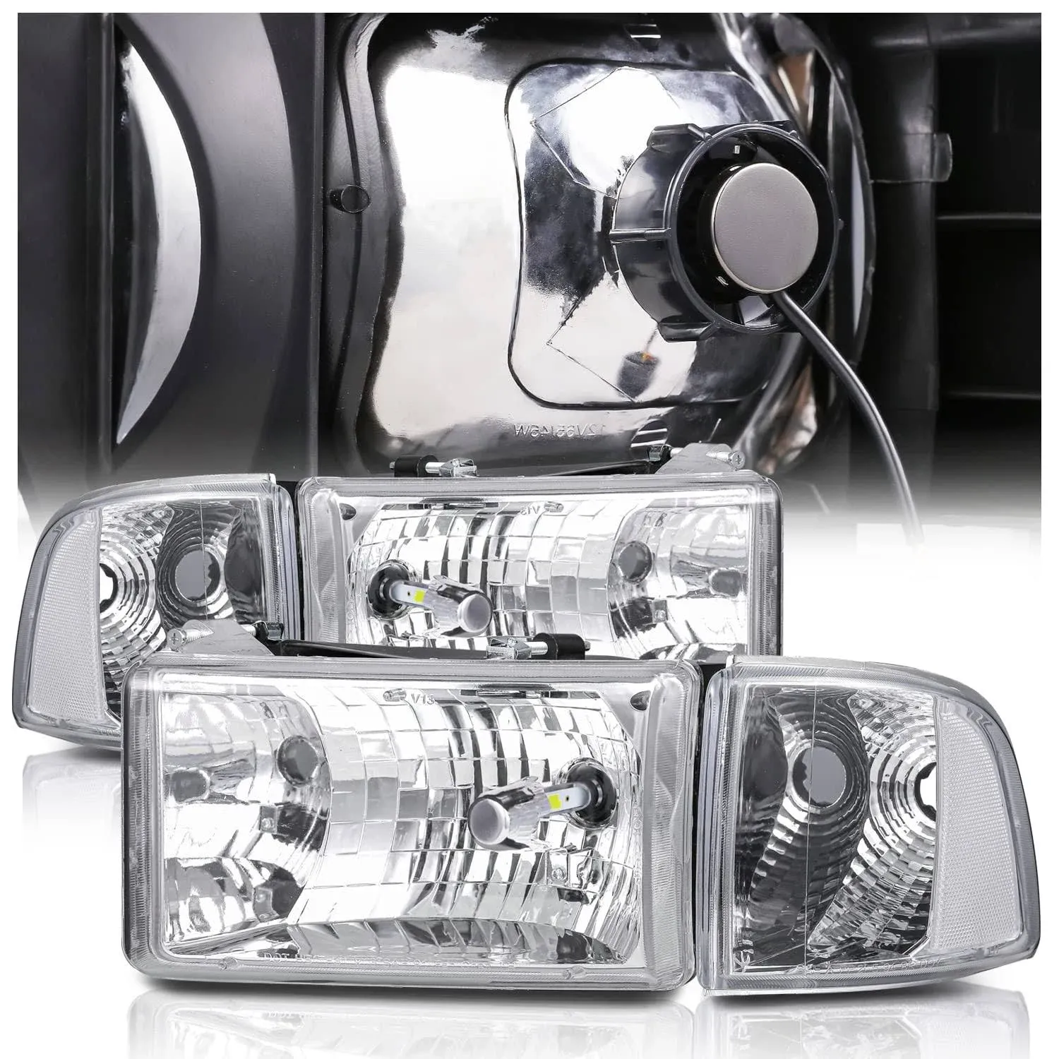 M-auto OE Style Headlights Assembly w/2 Pre-Assembled 6000K LED Bulbs Replacement ...