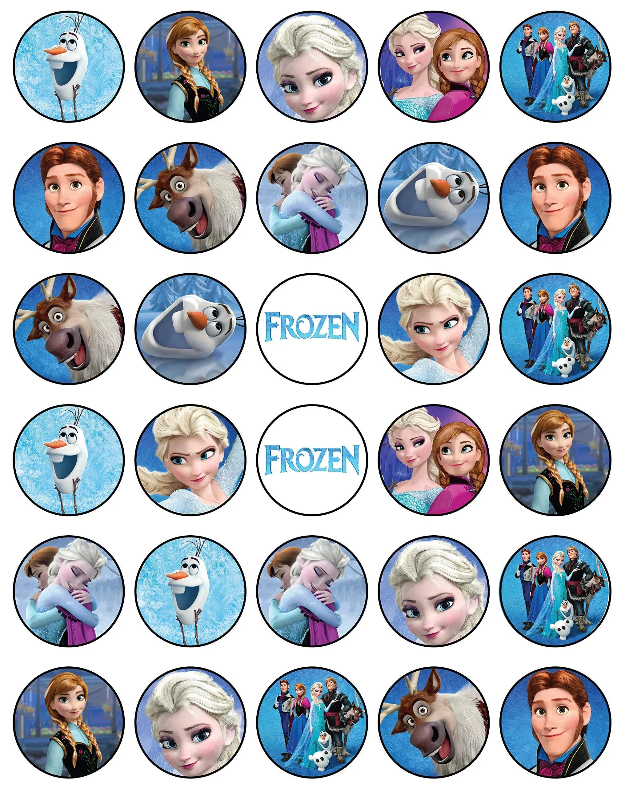 30 x Edible Cupcake Toppers Frozen Themed Anna and Elsa Party Collection