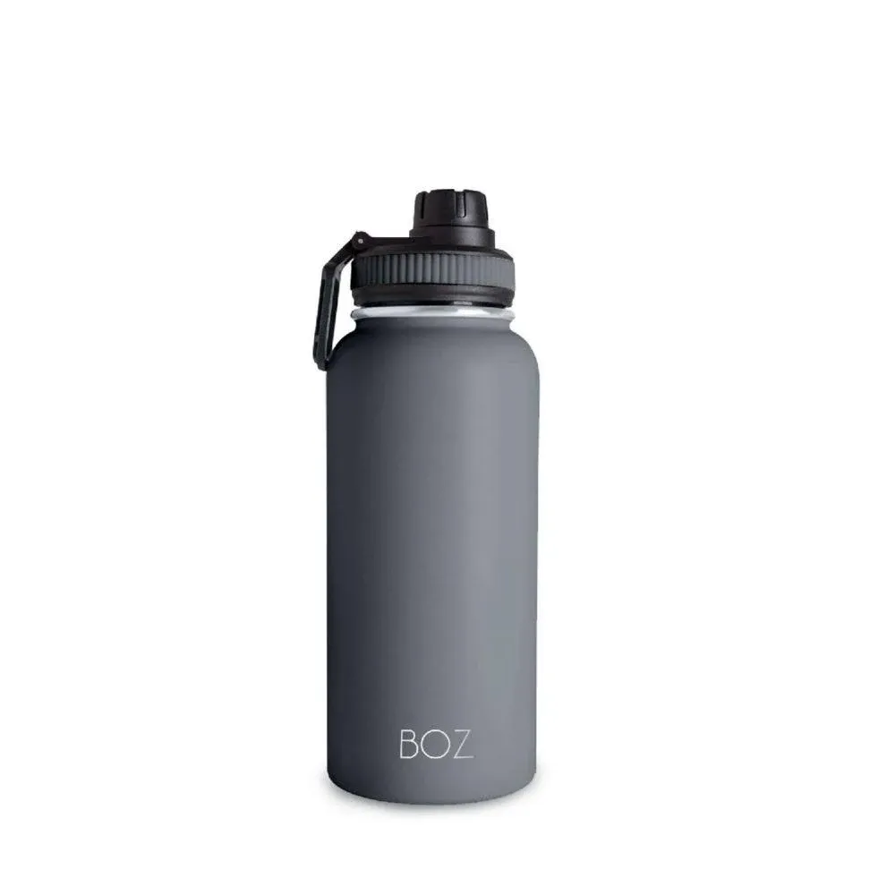 BOZ Stainless Steel Water Bottle - Vaccum Insulated Water Bottle 32 Oz - Wide Mouth BPA Free Sport Water Bottle for Gym with Spout Lid - Thermal Hot & Cold 1 Litre Gray Water Bottle