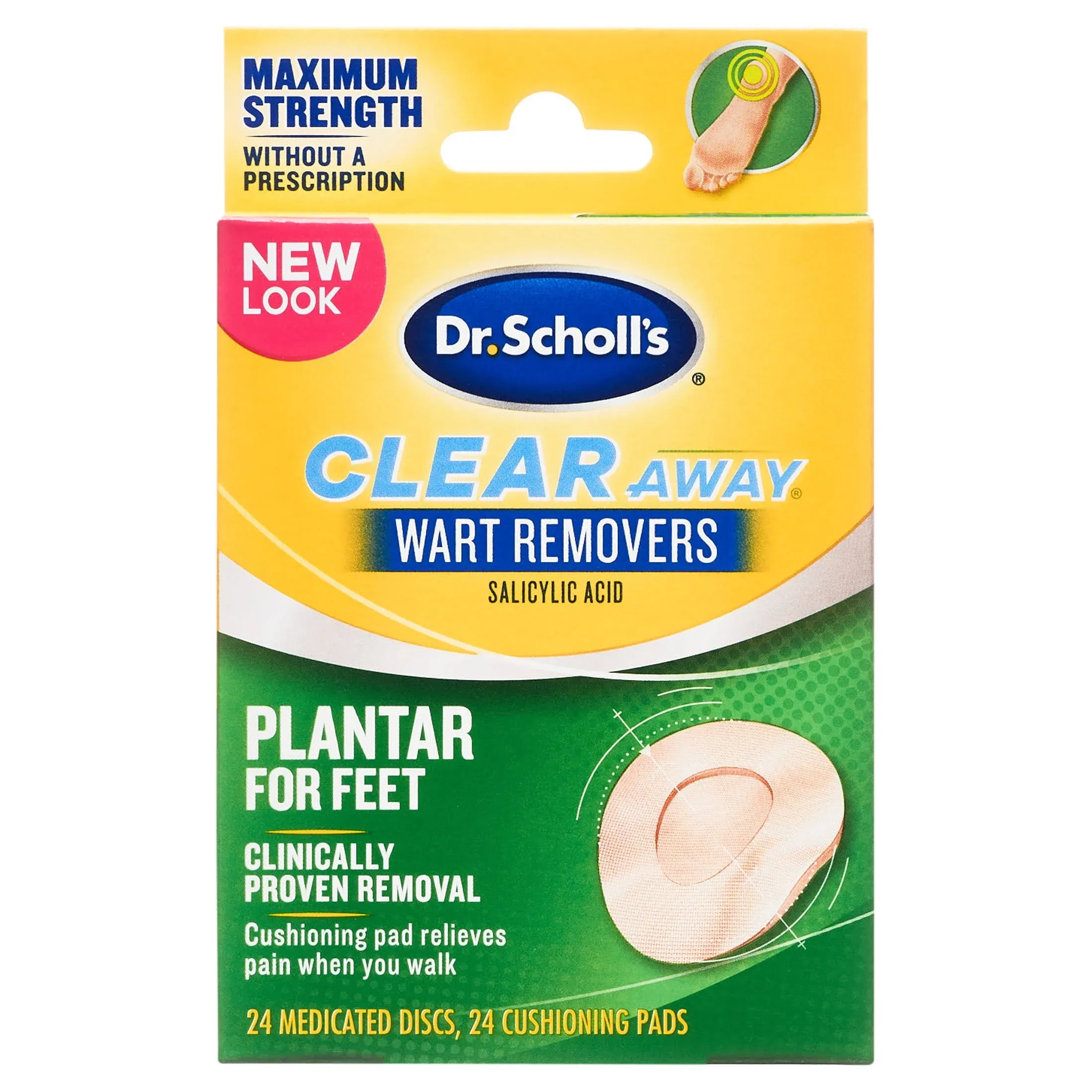 Dr. Scholl's Clear Away Wart Remover Pads Plantar for Feet, 24 Count