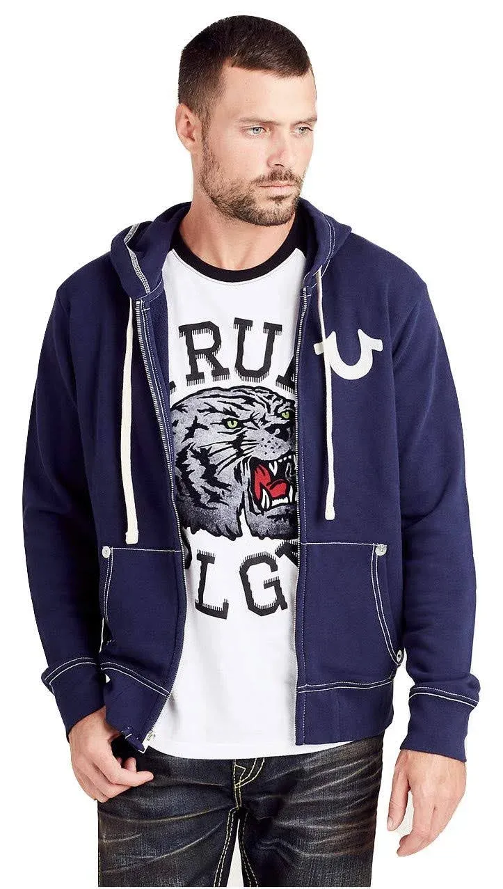 True Religion Men's Classic Logo Zip-Up Hoodie - True Navy