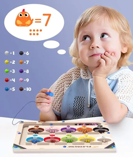 Magnetic Color and Number Maze - Montessori Wooden Color Matching Learning Counting Puzzle Board Toddler Fine Motor Skills Toys for Boys Girls 3 4 5 Years Old