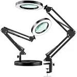 HITTI 【Upgraded】 5X LED Magnifying Lamp, 1,800 Lumens Stepless Dimmable, 3 Color Modes, 8-Diopter 4.2″ Real Glass Lens Magnifier Desk lamp, Magnifying Light and Stand for Crafts Reading Close Work