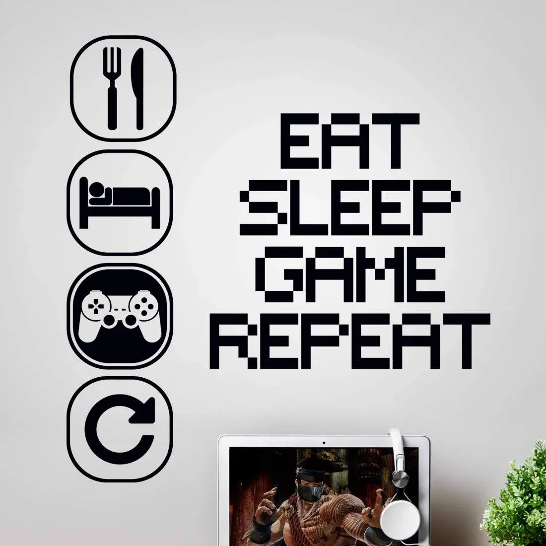 Wall4stickers Wall Sticker Art Gaming Boys Bedroom Stickers Eat Sleep Game Repeat ...