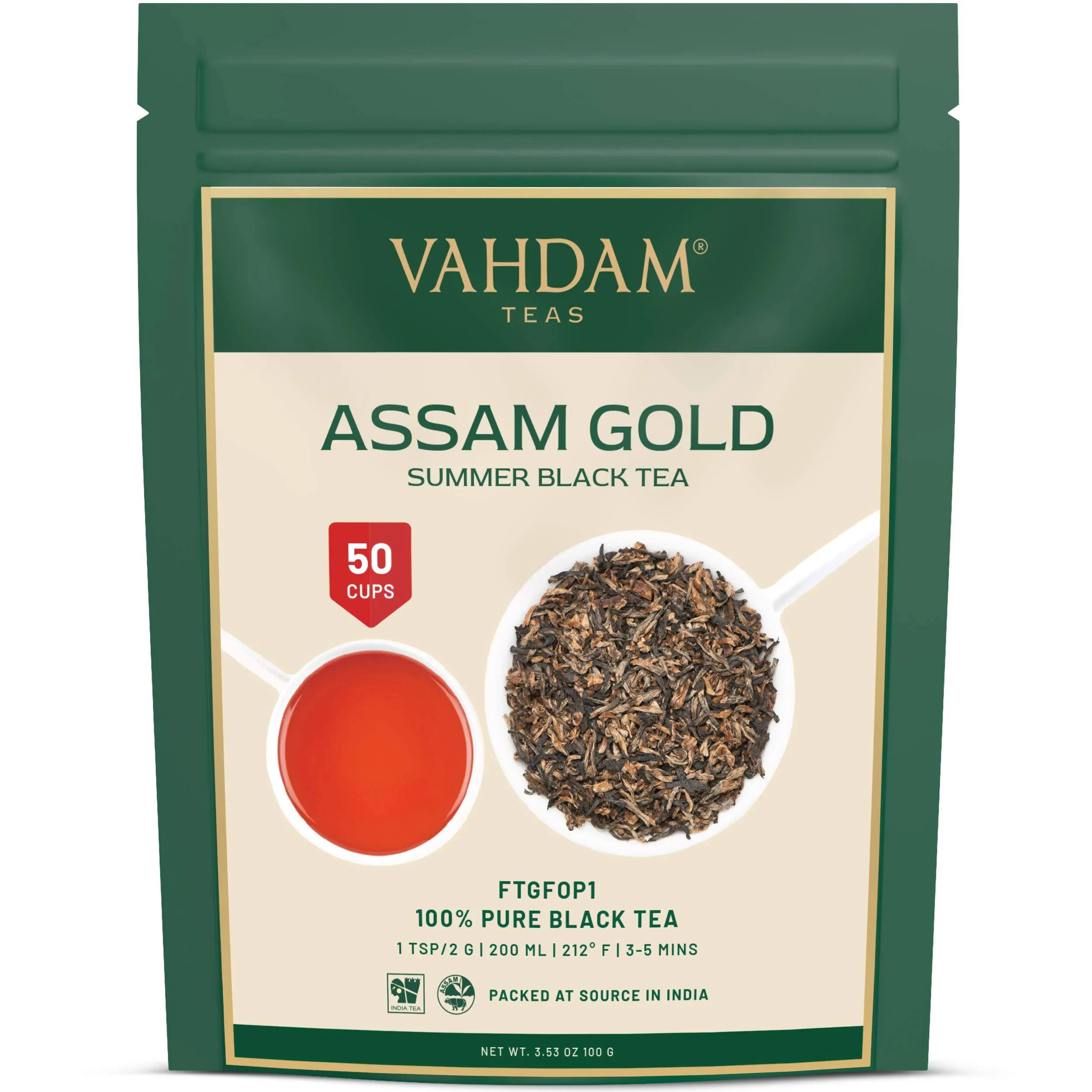 VAHDAM, Second Flush Assam Loose Leaf Black Tea (50+ Cups, 3.53oz) Rich & Malty Assam Tea Loose Leaf | PURE UNBLENDED Black Tea Loose Leaf | Black Tea Leaves With Golden Tips | Vacuum Sealed