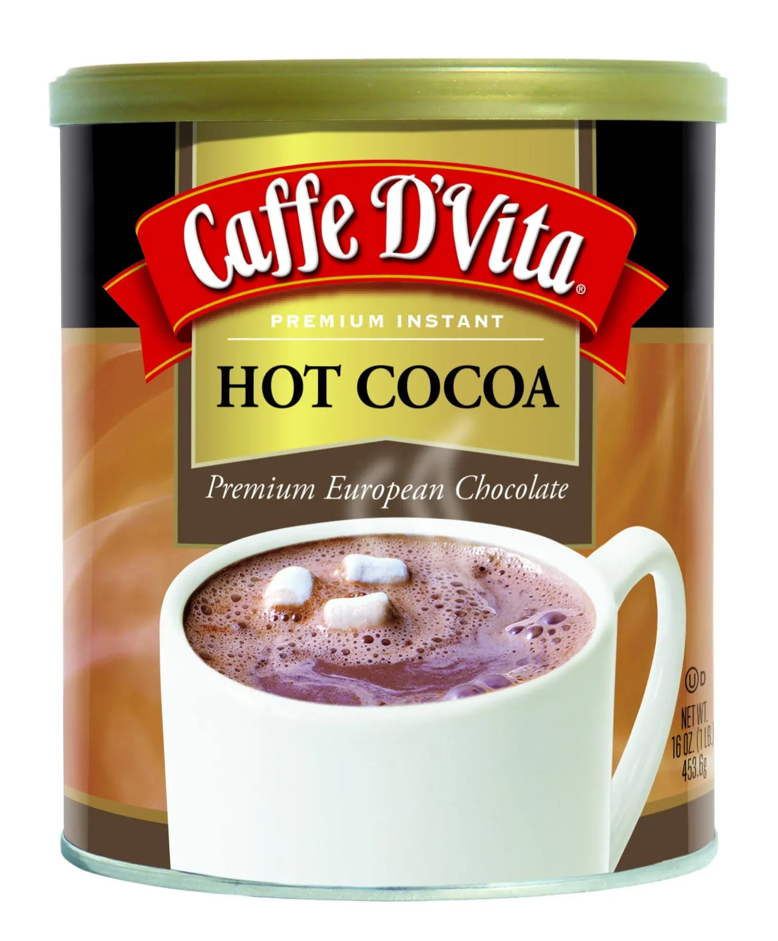 Caffe D'Vita Hot Cocoa Mix - Hot Chocolate Mix, Gluten Free, Low Fat, No Cholesterol, No Hydrogenated Oils, No Trans Fat, Kosher, Hot Cocoa Powder Mix Bulk 1 lb. can (16 oz.)