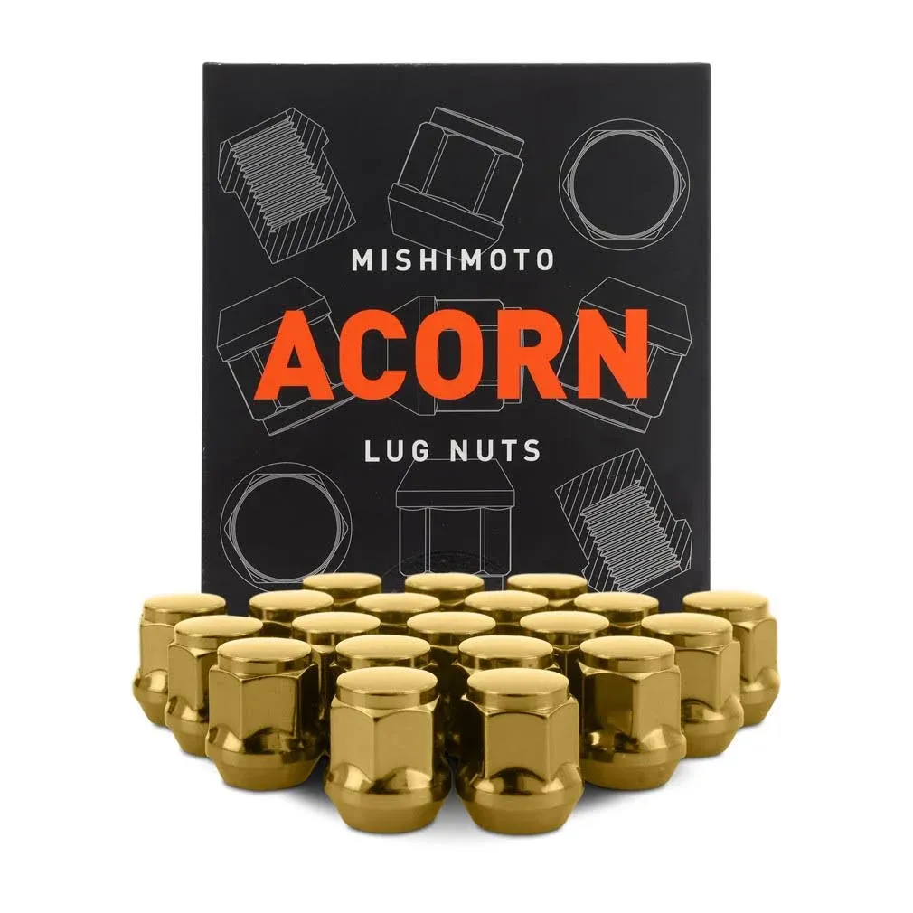 Mishimoto Steel Lug Nuts, M12x1.5, Acorn Seat, 20pc Set, Gold