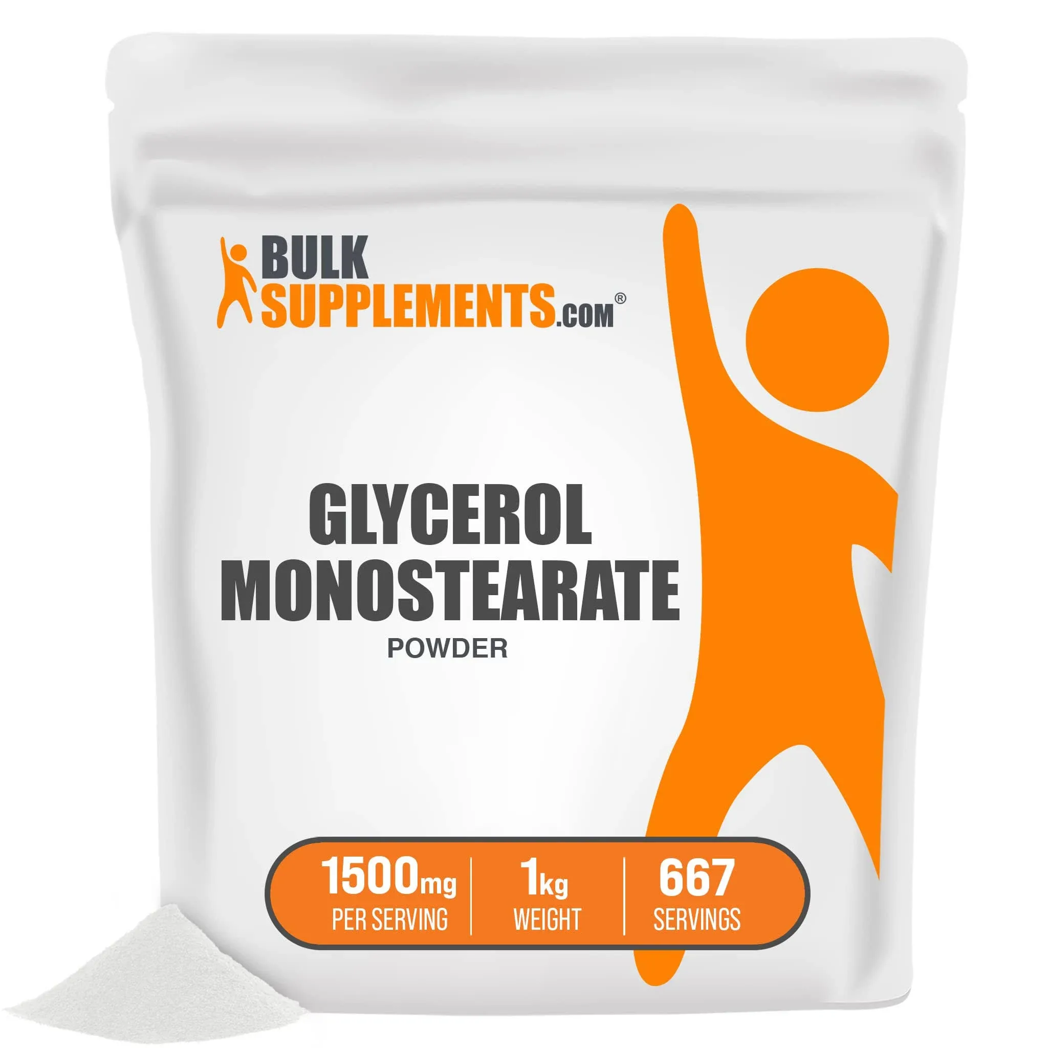 BulkSupplements.com Glycerol Monostearate Powder - Glycerol Powder, Glycerol Supplement, Energy Source - Food Grade, Gluten Free, 1500mg per Serving, 500g (1.1 lbs) (Pack of 1)