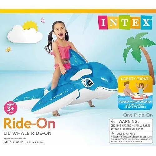 INTEX Lil' Whale Inflatable Pool Float: Animal Pool Toy for Kids – 2 Heavy-Duty Handles – 88lb Weight Capacity – 60" x 45" – for Ages 3+