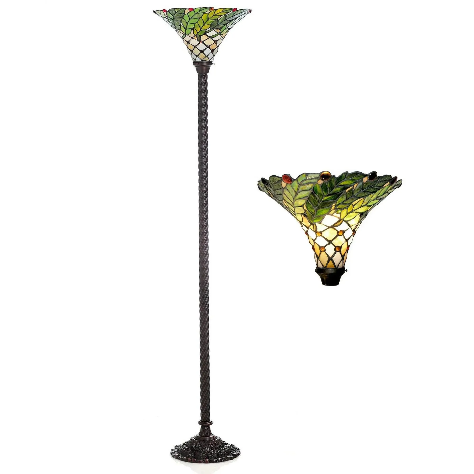 Warehouse of Tiffany Rose Torchiere 3742-BB75B Green Leaf Floor Lamp 3742#+BB75B