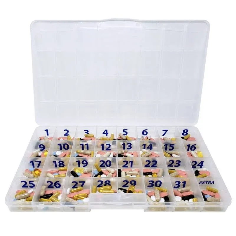 The Olympic Pill Organizer Case with Large Compartments & Stay Tight Lid - Extra Large Weekly 4 Times a Day Pill Organizer *Free Medication Log Included! (4X a Day)