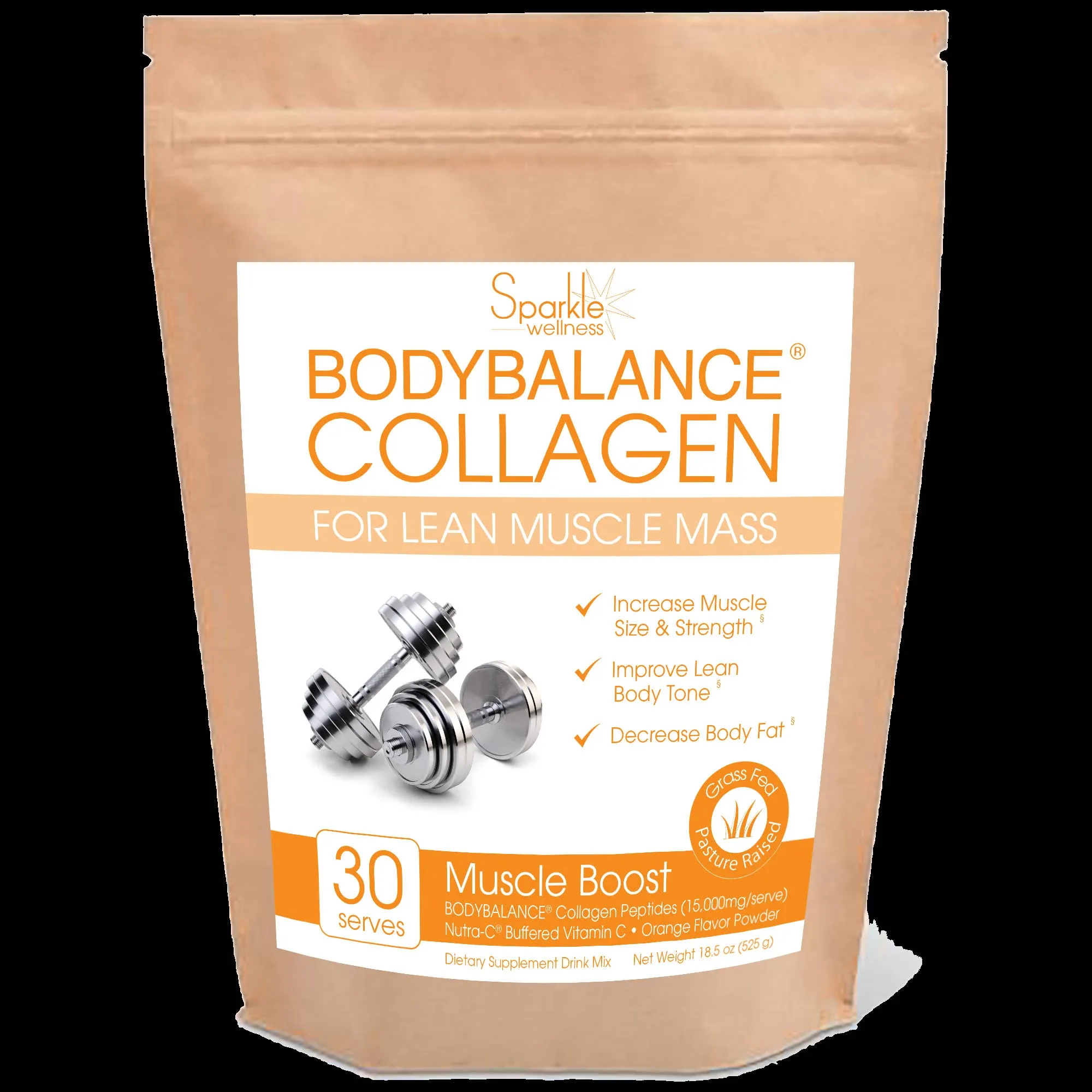 Sparkle Wellness Sparkle Muscle Boost (Orange) [30-Serves] BODYBALANCE Protein Super Collagen Powder & Time Delayed Non-Acidic Vitamin C Supplement