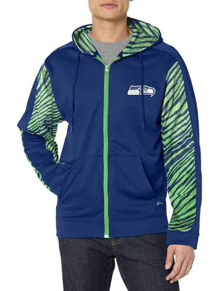 Zubaz NFL SEATTLE SEAHAWKS TEAM COLOR FULL ZIP HOOD W/ 2-COLOR ZEBRA ACCENTS Medium