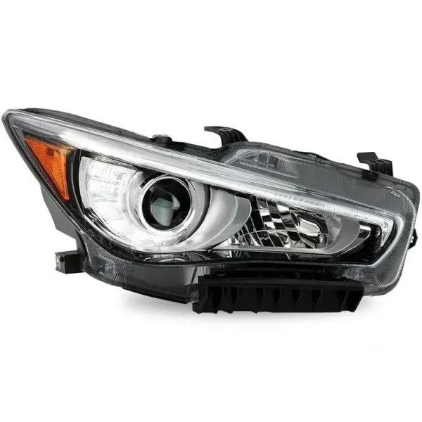 Headlight Assembly Compatible with 2014-2022 Infiniti Q50 Full LED with LED DRL w/o AFS Projector Headlamp Bulbs Included Right Passenger Side