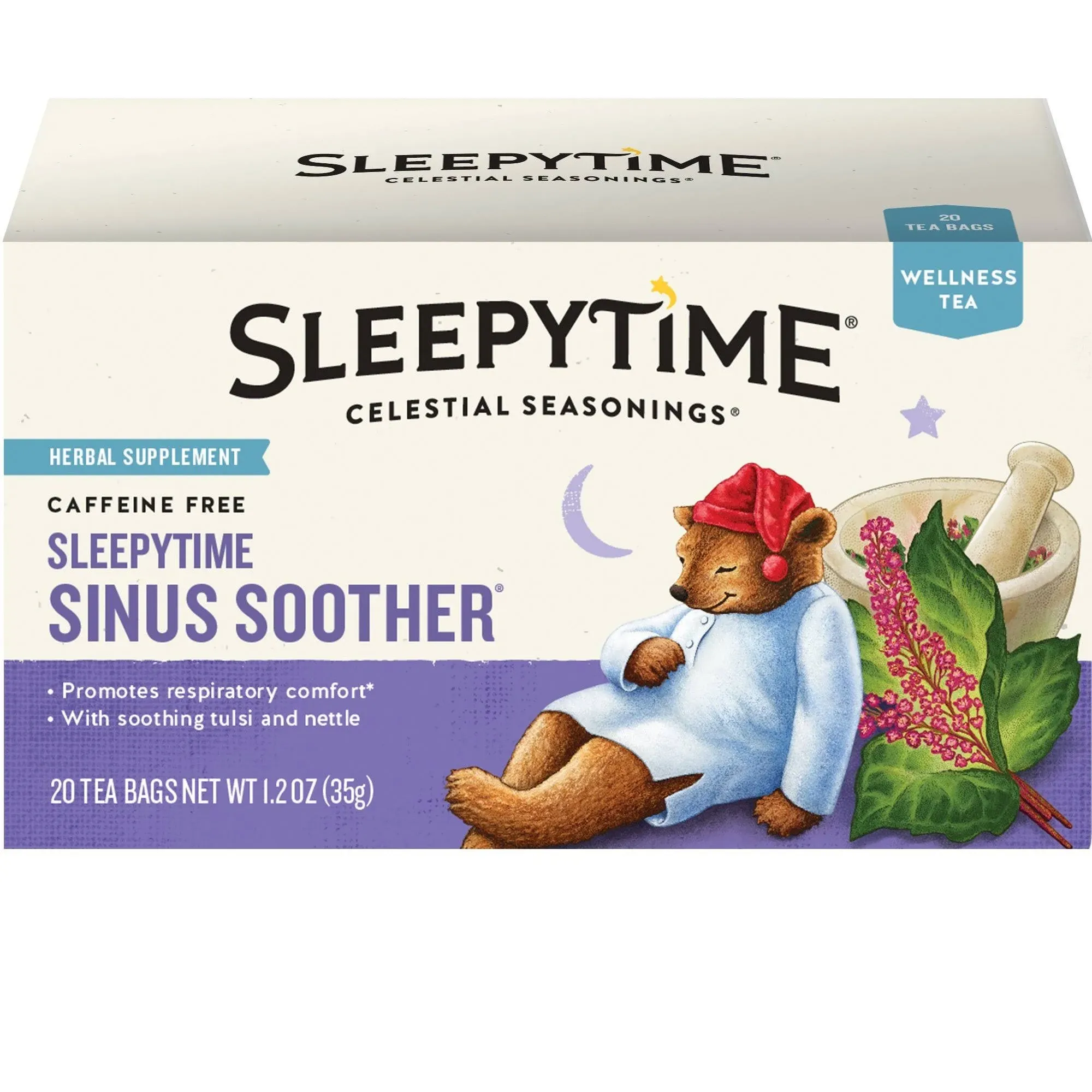 Celestial Seasonings Sleepytime Wellness Tea - Variety Bundle with 2 Boxes; Echinacea Immune Boost (20 tea bags) and Sinus Soother (20 tea bags)