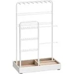 SONGMICS Jewelry Holder, Jewelry Organizer, Jewelry Display Stand with Metal Frame and Velvet Tray, Necklace Earring Bracelet Holder, for Studs, Rings, Gift Idea, White UJJS021W01