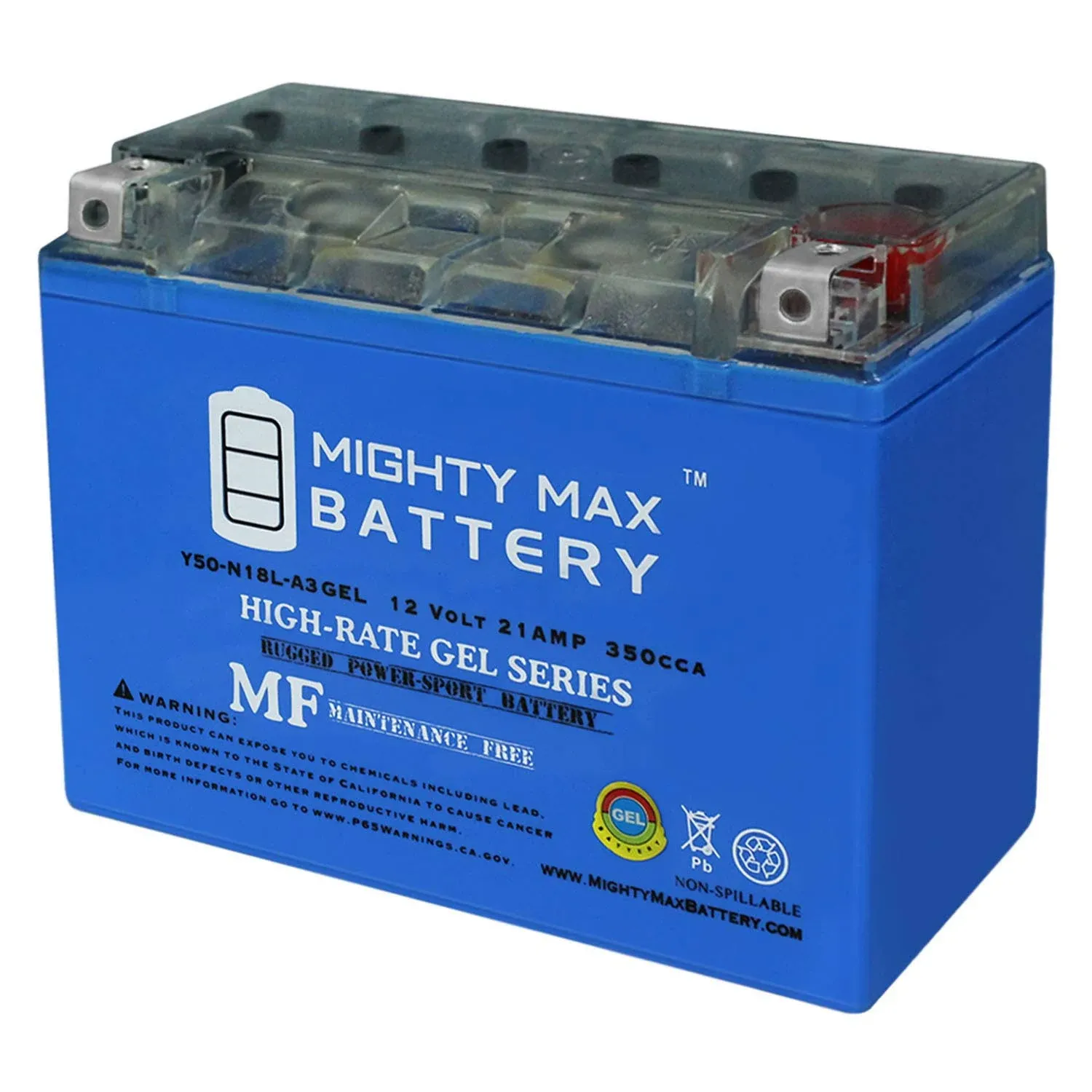 Mighty Max Battery Y50-N18L-A3GEL -12 Volt 21 AH, GEL Type, 350 CCA, Rechargeable Maintenance Free SLA AGM Motorcycle Battery