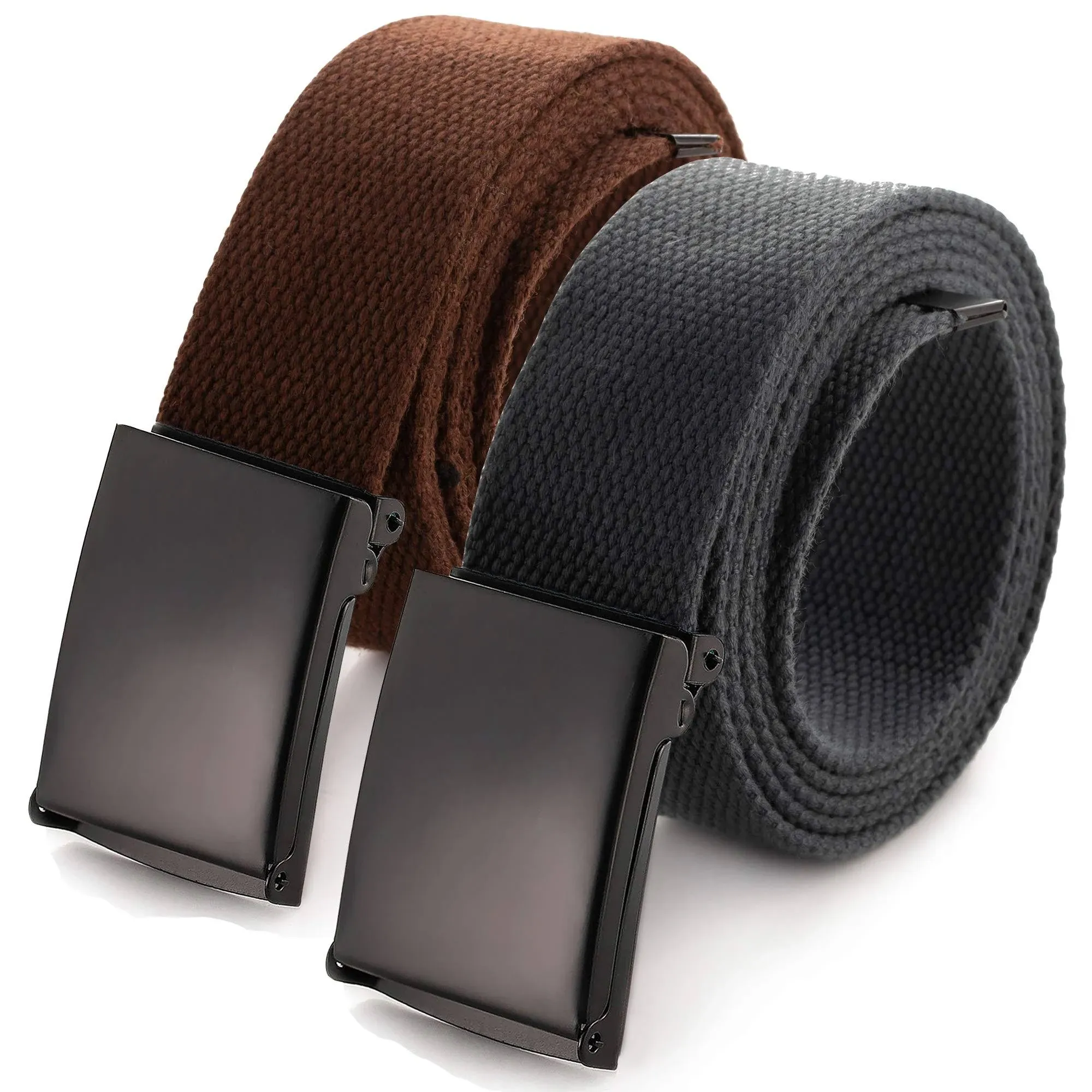 Mile High Life Cut To Fit Canvas Web Belt Size Up to 52" with Flip-Top Solid Black Military Buckle