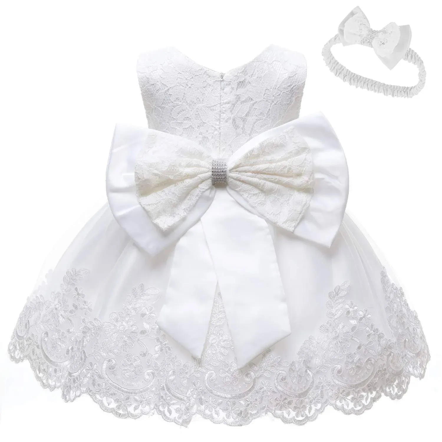 LZH Baby Girls Ruffle Lace Backless with Headwear,White Toddler Dress,Baby Girl ...