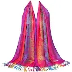 Neelamvar Colorful Flowers Jacquard Cotton Pashmina Women Wrap Shawl Tassels Scarves